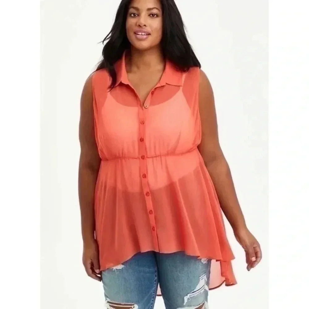 TORRID ORANGE CHIFFON BABYDOLL TUNIC  Size 3
